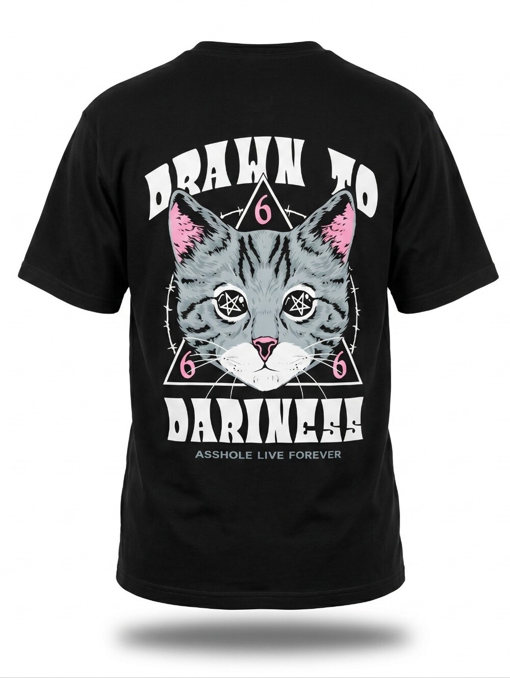 ALF Black Drawn To Darkness T-shirt Cat Pentacle Emo Goth Short Sleeve